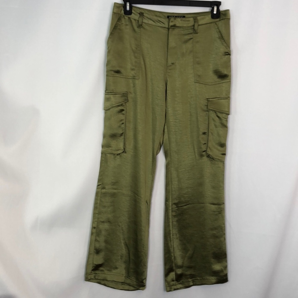 Hot Kiss Women's Olive Green Satin Cargo Trousers      Wide Leg Size 11